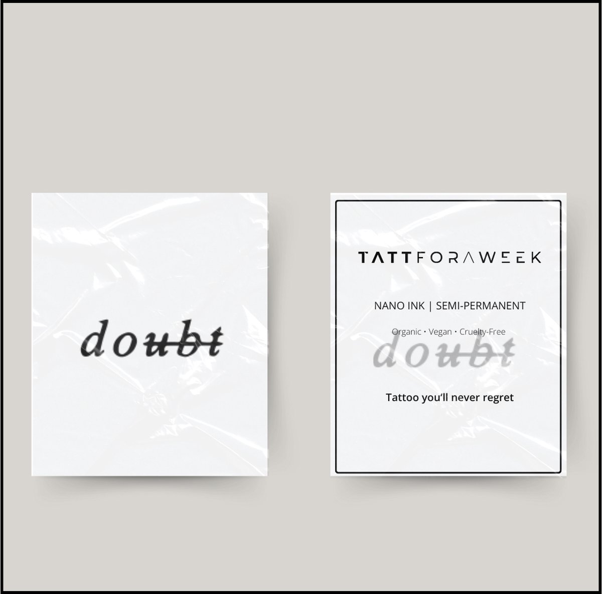 Tijdelijke tattoo doubt | Neptattoo volwassenen | Tijdelijke tattoo voor volwassenen | Temporary tattoo | Plaktattoos voor volwassenen | Neptattoos | Probeer zorgeloos een tattoo | tattforaweek